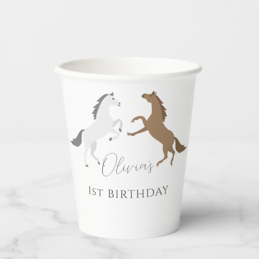Paard Verjaardagsfeestje Cowgirl 1e Verjaardag Papieren Bekers (Voorkant)