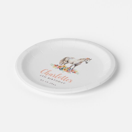 Paard Verjaardagsfeestje Roze Bloemen Papier Bord (Gekanteld)