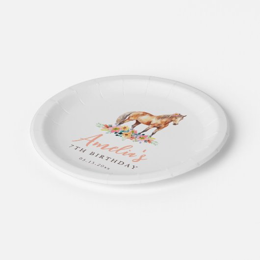 Paard Verjaardagsfeestje Roze Bloemen Papier Bord