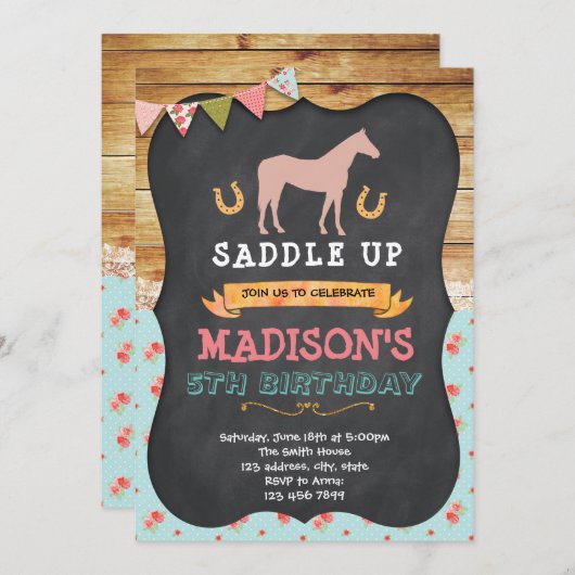 Paard verjaardagsfeestje uitnodiging (Voorkant / Achterkant)