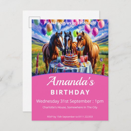 Paard verjaardagsfeestje uitnodiging briefkaart (Voorkant / Achterkant)