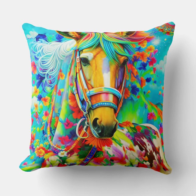 Paard versierd met bloemen kussen (Voorkant)