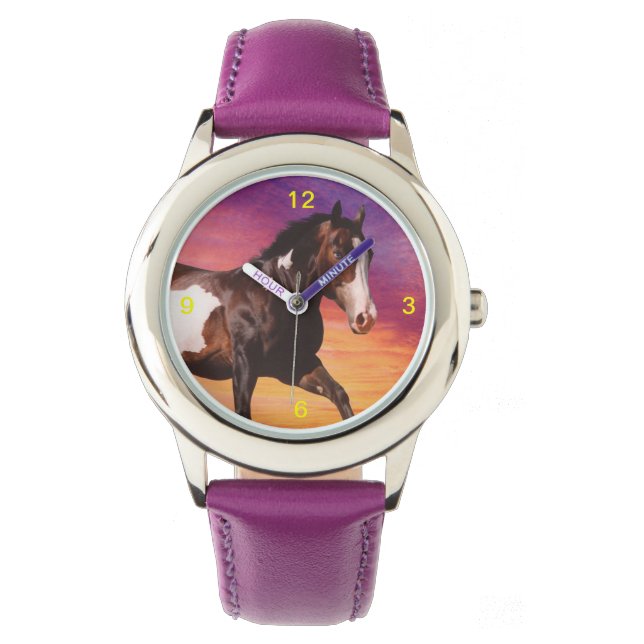 Paard verven met kleurrijke zonneoppas horloge (Voorkant)
