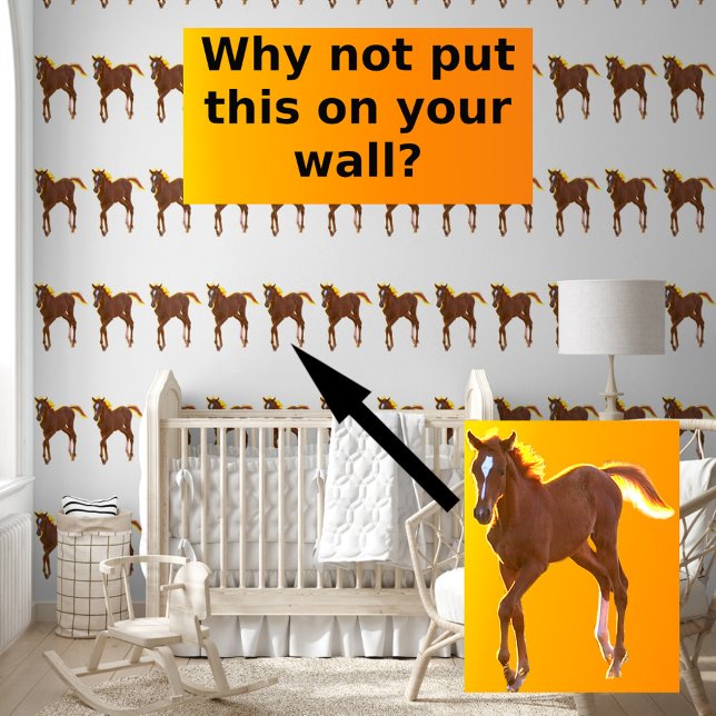 Paard Veulen Gouden Bruin op Wit Patroon Behang (Nursery Room)