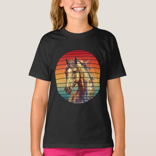 paard vintage abstracte stijl t-shirt (Voorkant)