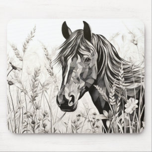 Paard Vreedzame Natuur Prairie Schets Tekenstijl Muismat