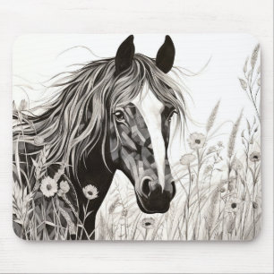 Paard Vreedzame Natuur Prairie Schets Tekenstijl Muismat