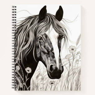 Paard Vreedzame Natuur Prairie Schets Tekenstijl Notitieboek