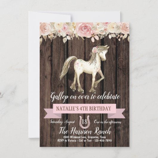 Paard Waterverf Bloemenmeisje Pony Verjaardagsfees Kaart (Voorkant)