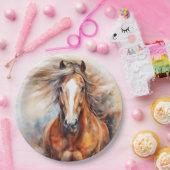 Paard Waterverf Bruin en wit Papieren Bordje (Feest)