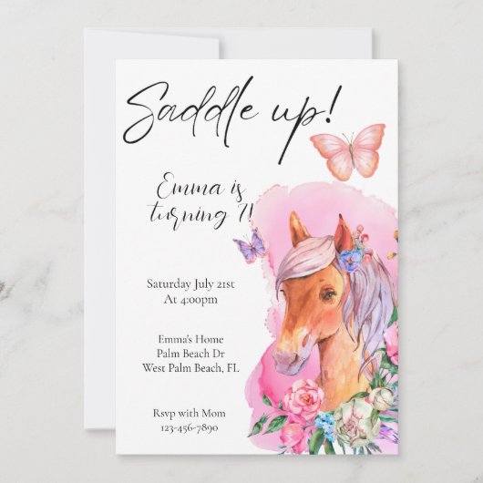 Paard waterverf paard minimaal bloemmotief kaart (Voorkant)