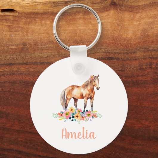 Paard Waterverf Roze Kinder naam Pony Sleutelhanger (Achterkant)