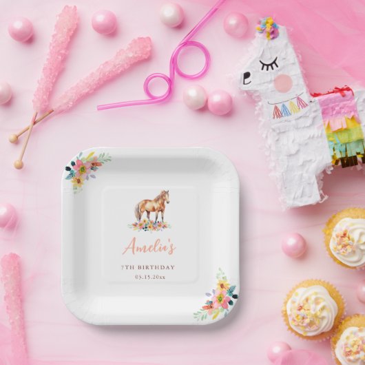 Paard Waterverf Verjaardagsfeest Pony Papieren Bordje (Feest)