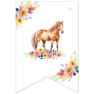 Paard Waterverf Verjaardagsfeest Pony Vlaggetjes