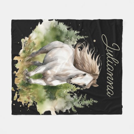 Paard Waterverf Wit Arabisch Paard Pony Natuur Fleece Deken (Voorkant (Horizontaal))