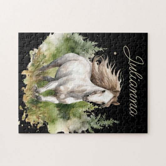 Paard Waterverf Wit Arabisch Paard Pony Natuur Legpuzzel (Horizontaal)