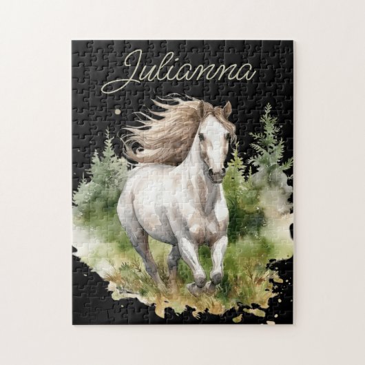 Paard Waterverf Wit Arabisch Paard Pony Natuur Legpuzzel (Verticaal)