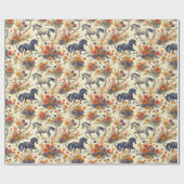  Paard Western Cowboy Bloemen Cadeaupapier (Vlak)