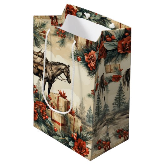  Paard Western Cowboy Kerst Medium Cadeauzakje (Voorkant Gekanteld)