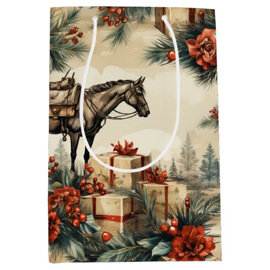  Paard Western Cowboy Kerst Medium Cadeauzakje (Voorkant)