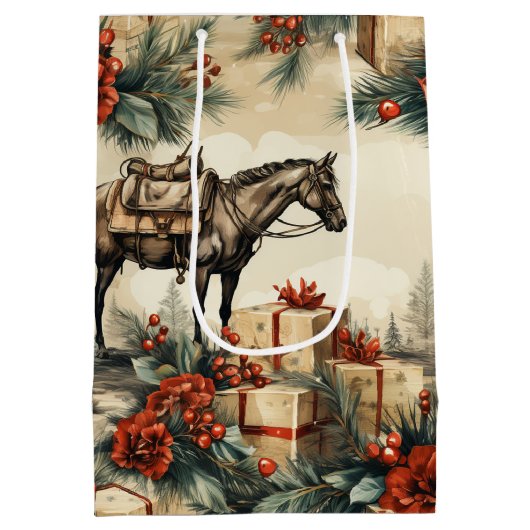  Paard Western Cowboy Kerst Medium Cadeauzakje (Achterkant)