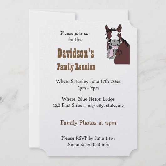 Paard Western Thema Familie Reünie Custom Invite Kaart (Achterkant)