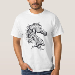 Paard Wilde Dier Natuur Illustratie Art Tattoo T-shirt