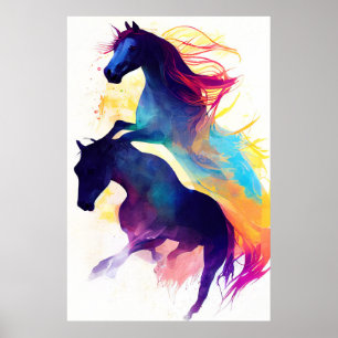 Paard Wilde Natuur Dierlijke Kleuren Kunst Schilde Poster
