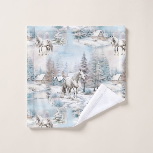 Paard winterpatroon besneeuwd bos landschap bad handdoek (Wasdoekje)