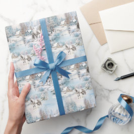 Paard winterpatroon besneeuwd bos landschap cadeaupapier