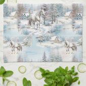 Paard winterpatroon besneeuwd bos landschap theedoek (Gevouwen)