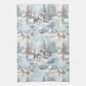 Paard winterpatroon besneeuwd bos landschap theedoek (Verticaal)