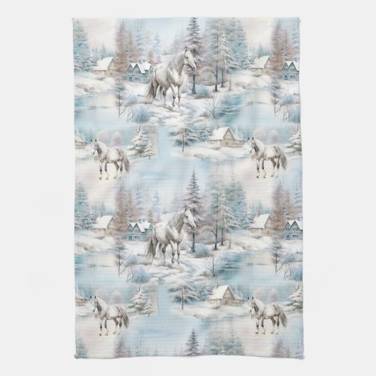 Paard winterpatroon besneeuwd bos landschap theedoek (Verticaal)