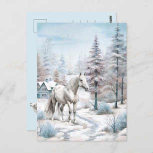 Paard winterscène sneeuwbos Kerstmis Briefkaart
