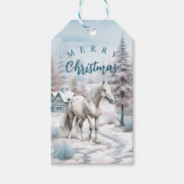 Paard winterscène sneeuwbos Kerstmis Cadeaulabel
