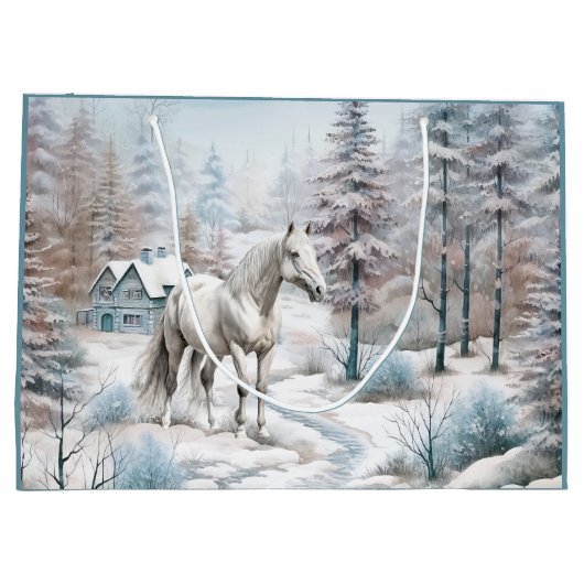 Paard winterscène sneeuwbos Kerstmis Groot Cadeauzakje (Achterkant)