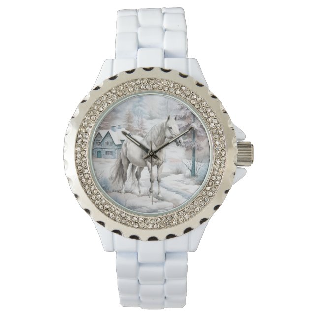 Paard winterscène sneeuwbos Kerstmis Horloge (Voorkant)