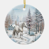 Paard winterscène sneeuwbos Kerstmis Keramisch Ornament (Voorkant)