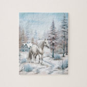 Paard winterscène sneeuwbos Kerstmis Legpuzzel (Verticaal)