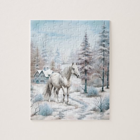 Paard winterscène sneeuwbos Kerstmis Legpuzzel (Verticaal)