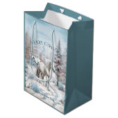 Paard winterscène sneeuwbos Kerstmis Medium Cadeauzakje (Voorkant Gekanteld)