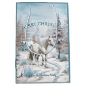 Paard winterscène sneeuwbos Kerstmis Medium Cadeauzakje (Voorkant)