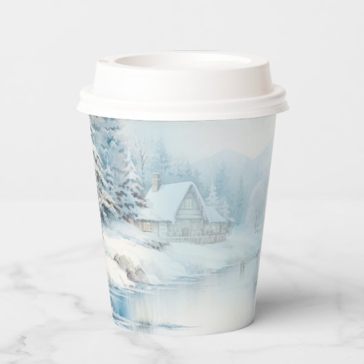 Paard winterscène sneeuwbos Kerstmis Papieren Bekers (Achterkant)