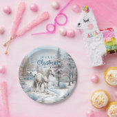 Paard winterscène sneeuwbos Kerstmis Papieren Bordje (Feest)