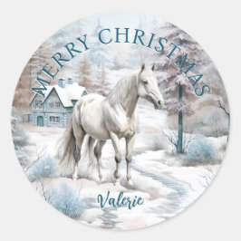 Paard winterscène sneeuwbos Kerstmis Ronde Sticker