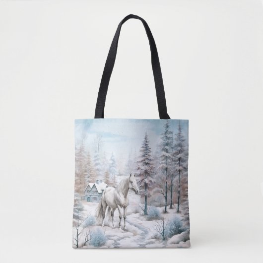 Paard winterscène sneeuwbos Kerstmis Tote Bag (Voorkant)