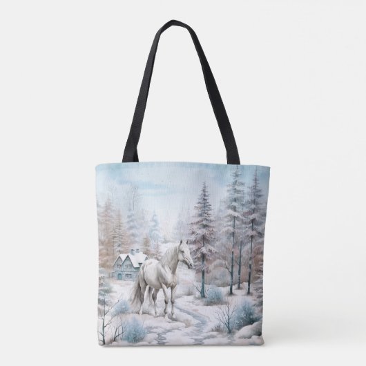 Paard winterscène sneeuwbos Kerstmis Tote Bag (Achterkant)