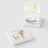 Paard Witte Blauwe Dekent Stenen Onderzetter (Zijkant)