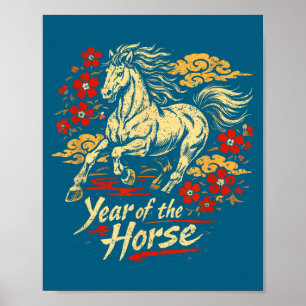 Paard zodiakale kunst voor het maanjaar poster