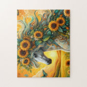 Paard Zonnebloem Zonsondergang Legpuzzel (Verticaal)